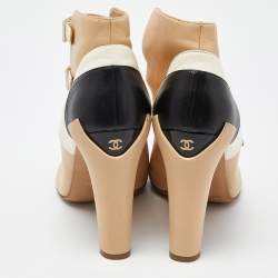 Chanel Tricolor Leather Strappy Ankle Boots Size 41