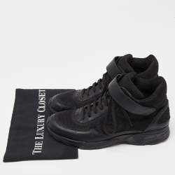 Pre Owned Chanel Black Leather and Mesh CC High Top Sneakers Size 39