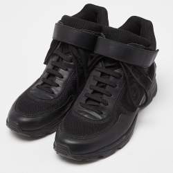 Pre Owned Chanel Black Leather and Mesh CC High Top Sneakers Size 39