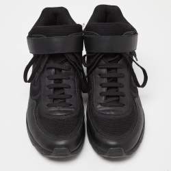Pre Owned Chanel Black Leather and Mesh CC High Top Sneakers Size 39