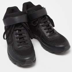 Pre Owned Chanel Black Leather and Mesh CC High Top Sneakers Size 39