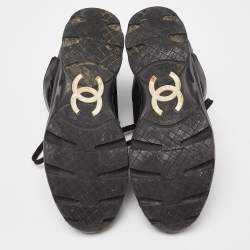 Pre Owned Chanel Black Leather and Mesh CC High Top Sneakers Size 39