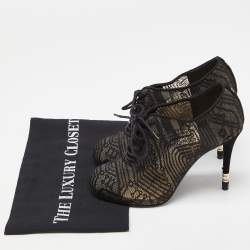 Chanel Black Lace and Suede Lace Up Ankle Booties Size 37