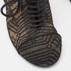 Chanel Black Lace and Suede Lace Up Ankle Booties Size 37