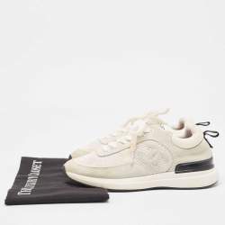 Pre Owned Chanel White/Grey Mesh and Suede CC Low Top Sneakers Size 35