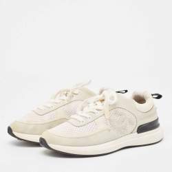 Pre Owned Chanel White/Grey Mesh and Suede CC Low Top Sneakers Size 35