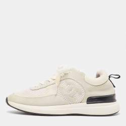 Pre Owned Chanel White/Grey Mesh and Suede CC Low Top Sneakers Size 35