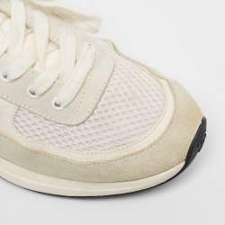 Pre Owned Chanel White/Grey Mesh and Suede CC Low Top Sneakers Size 35