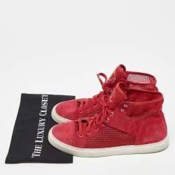 Chanel Red Suede and Mesh High Top Sneakers Size 41.5