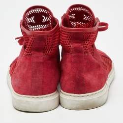 Chanel Red Suede and Mesh High Top Sneakers Size 41.5