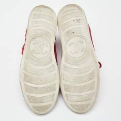 Chanel Red Suede and Mesh High Top Sneakers Size 41.5