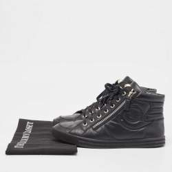 Chanel Black Leather CC High Top Sneakers Size 38.5 