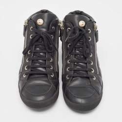 Chanel Black Leather CC High Top Sneakers Size 38.5 