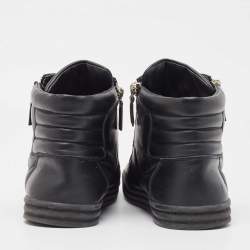 Chanel Black Leather CC High Top Sneakers Size 38.5 