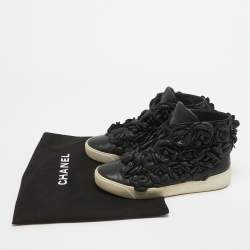 Chanel Black Leather Camelia High Top Sneakers Size 38.5