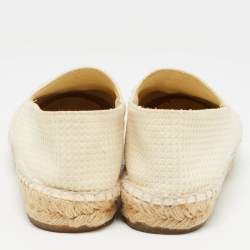 Pre Owned Chanel Cream/Black Knit Fabric CC Logo Espadrilles Flats Size 38