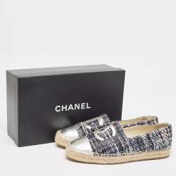 Chanel Multicolor Tweed and Leather  CC  Cap Toe Espadrille Flats Size 39