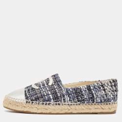 Chanel Multicolor Tweed and Leather  CC  Cap Toe Espadrille Flats Size 39