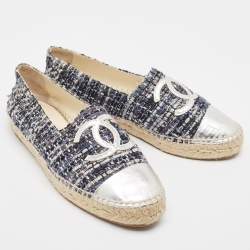 Chanel Multicolor Tweed and Leather  CC  Cap Toe Espadrille Flats Size 39