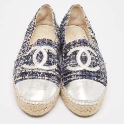 Chanel Multicolor Tweed and Leather  CC  Cap Toe Espadrille Flats Size 39