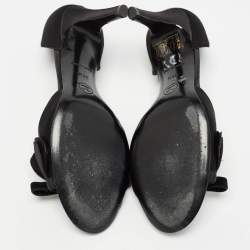 Pre Owned Chanel Black Satin Floral Applique CC Bow D'orsay Pumps Size 36.5