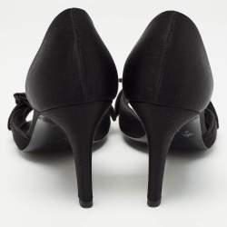 Pre Owned Chanel Black Satin Floral Applique CC Bow D'orsay Pumps Size 36.5