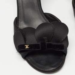 Pre Owned Chanel Black Satin Floral Applique CC Bow D'orsay Pumps Size 36.5