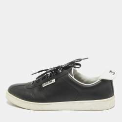 Pre Owned Chanel Black Leather Logo Lace Up CC Low Top Sneakers Size 41