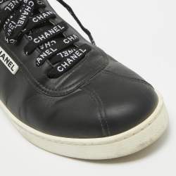 Pre Owned Chanel Black Leather Logo Lace Up CC Low Top Sneakers Size 41