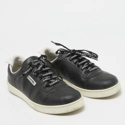 Pre Owned Chanel Black Leather Logo Lace Up CC Low Top Sneakers Size 41