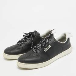 Pre Owned Chanel Black Leather Logo Lace Up CC Low Top Sneakers Size 41