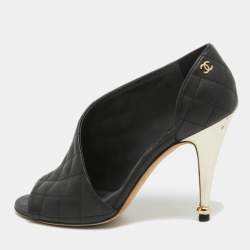 Pre Owned Chanel Black Quilted Leather Open Toe Pumps Size 36.5