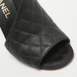 Pre Owned Chanel Black Quilted Leather Open Toe Pumps Size 36.5