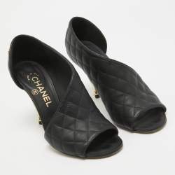 Pre Owned Chanel Black Quilted Leather Open Toe Pumps Size 36.5