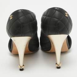 Pre Owned Chanel Black Quilted Leather Open Toe Pumps Size 36.5