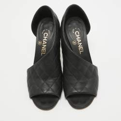 Pre Owned Chanel Black Quilted Leather Open Toe Pumps Size 36.5