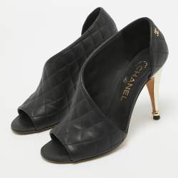 Pre Owned Chanel Black Quilted Leather Open Toe Pumps Size 36.5