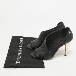 Pre Owned Chanel Black Quilted Leather Open Toe Pumps Size 36.5