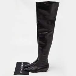Chanel Black Leather Thigh High Boots Size 37