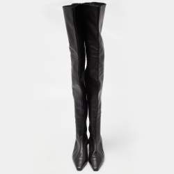 Chanel Black Leather Thigh High Boots Size 37