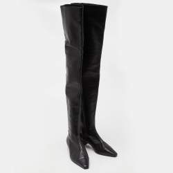 Chanel Black Leather Thigh High Boots Size 37