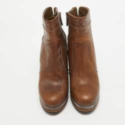 Chanel Brown Quilted Leather Zip Platform Ankle Boots Size 40 