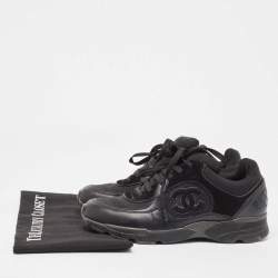 Pre Owned Chanel Black Mesh and Suede CC Low Top Sneakers Size 37