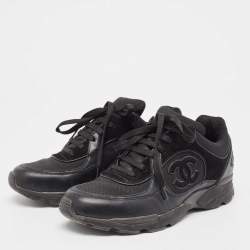 Pre Owned Chanel Black Mesh and Suede CC Low Top Sneakers Size 37