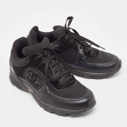 Pre Owned Chanel Black Mesh and Suede CC Low Top Sneakers Size 37