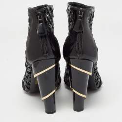 Pre Owned Chanel Black Patent Leather Open Toe Cage Ankle Boots Size 40
