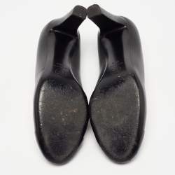 Pre Owned Chanel Black Leather Faux Pearl Embellished Heel Cap Toe Pumps Size 38.5