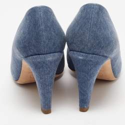 Pre Owned Chanel Blue/Grey Denim Camelia Cap Toe Pumps Size 38.5