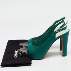 Chanel Green Leather Slingback Slingback Sandals Size 38