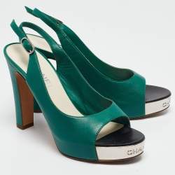 Chanel Green Leather Slingback Slingback Sandals Size 38